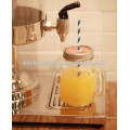 2015new style glass mason jar with metal lid and straw/mason jar